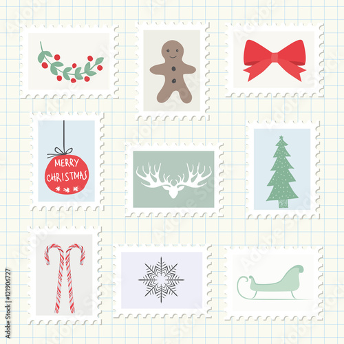 Christmas Postmark Collection. Vector Illustration