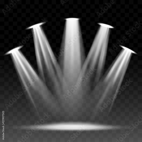 Searchlight illuminated scene. Vector spotlights or flashlight shining illumination vector illustration