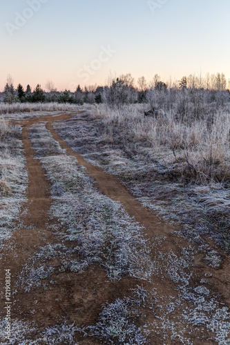 dirt road on a cold morning