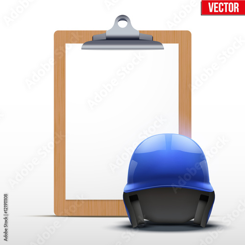 Coaching blank clipboard and baseball helmet. Editable Vector illustration Isolated on white background.