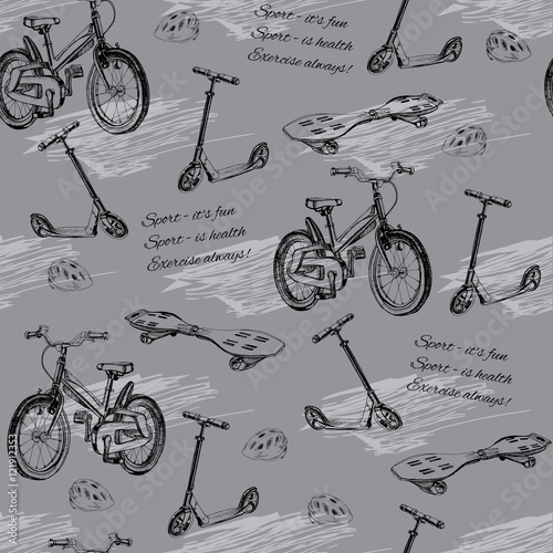 Tapety ilustracja szwu z ręcznie rysowane rower dla dzieci, skateb