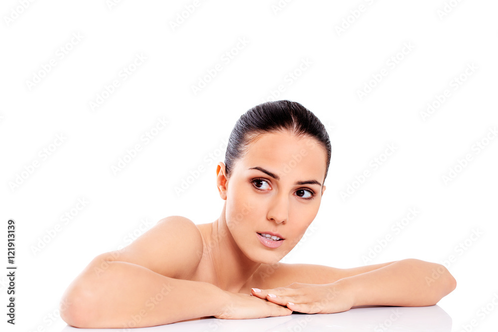 Beautiful nude woman isolated on white background. Beautiful nude woman isolated on white background.