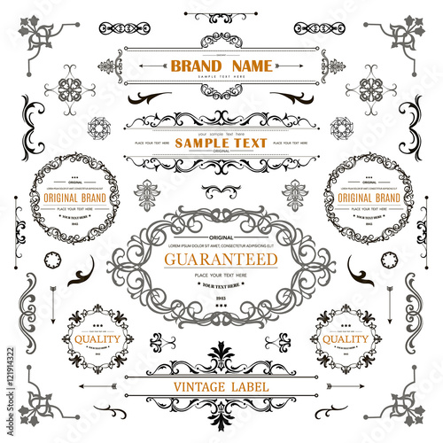 Vintage decorations curl elements.Classical calligraphic ornaments,frames,labels