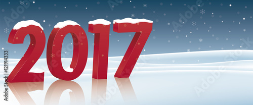 Christmas card to congratulate the new year 2017. 3D illustration with the number 2017 on a snowy landscape. 