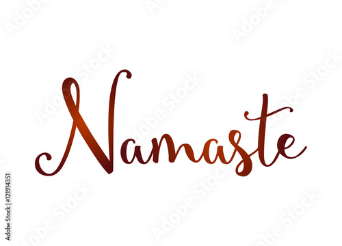 Hand drawn namaste card. Beautiful greeting lettering poster scratched calligraphy henna word. Isolated on white background. Positive quote. Modern brush calligraphy. T-shirt print
