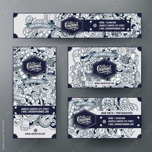 Corporate Identity templates set with doodles cinema theme