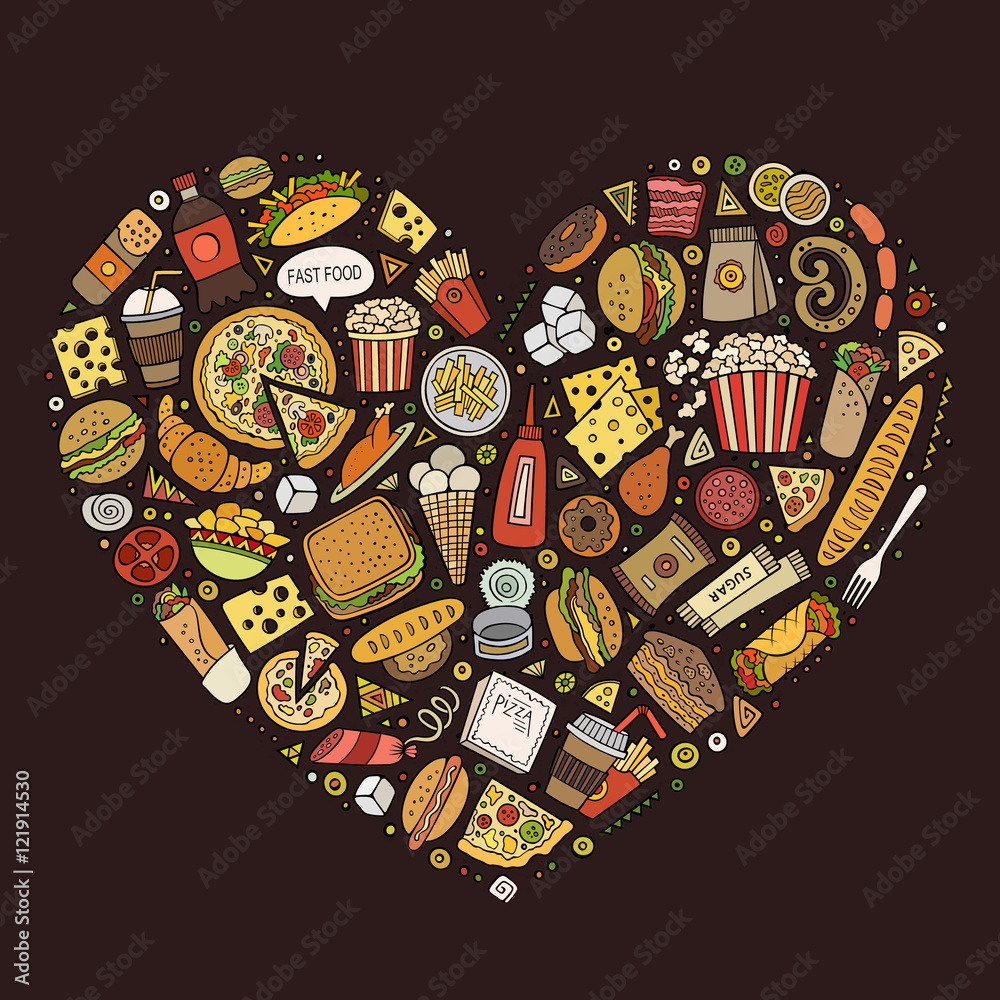 Obraz premium Line art vector set of Fast Food items
