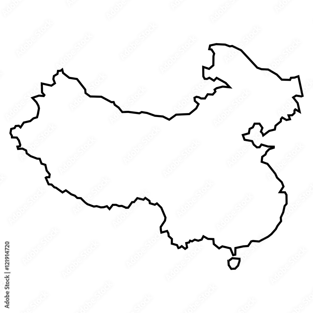 Black contour map of China Black contour map of China