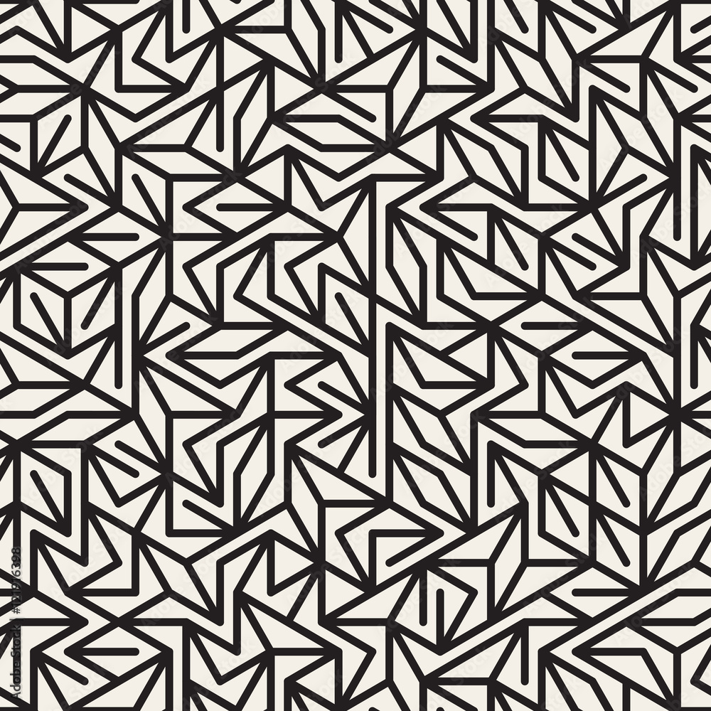 Vector Seamless Black And White Irregular Lines Grid Pattern