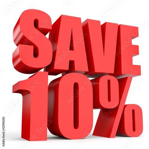 Discount 10 percent off. 3D illustration on white background.