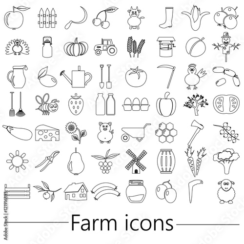 farm and farming big simple outline icons set vector eps10