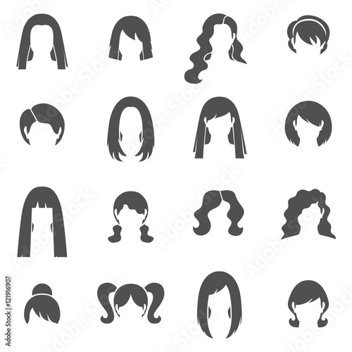 Woman Hairstyle Black White Icons Set 