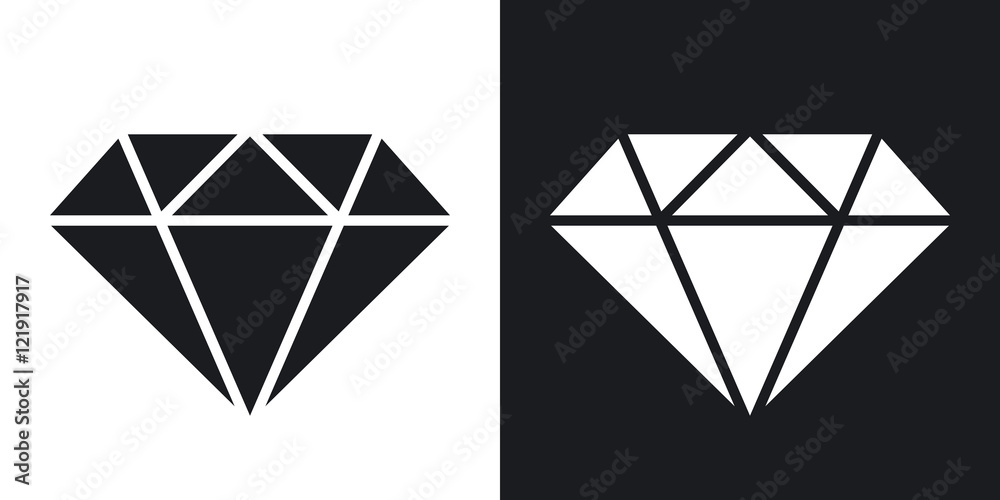 Vector diamond icon. Two-tone version on black and white background ...