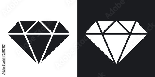 Vector diamond icon. Two-tone version on black and white background