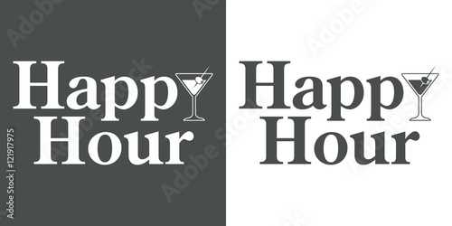 Icono plano texto Happy Hour gris