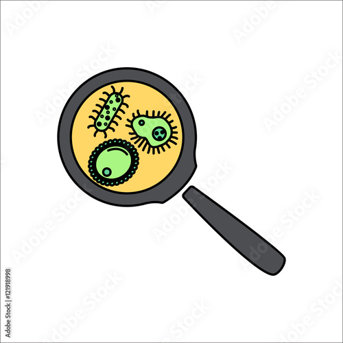 Virus bacteria Magnifying glass flat sign icon on background