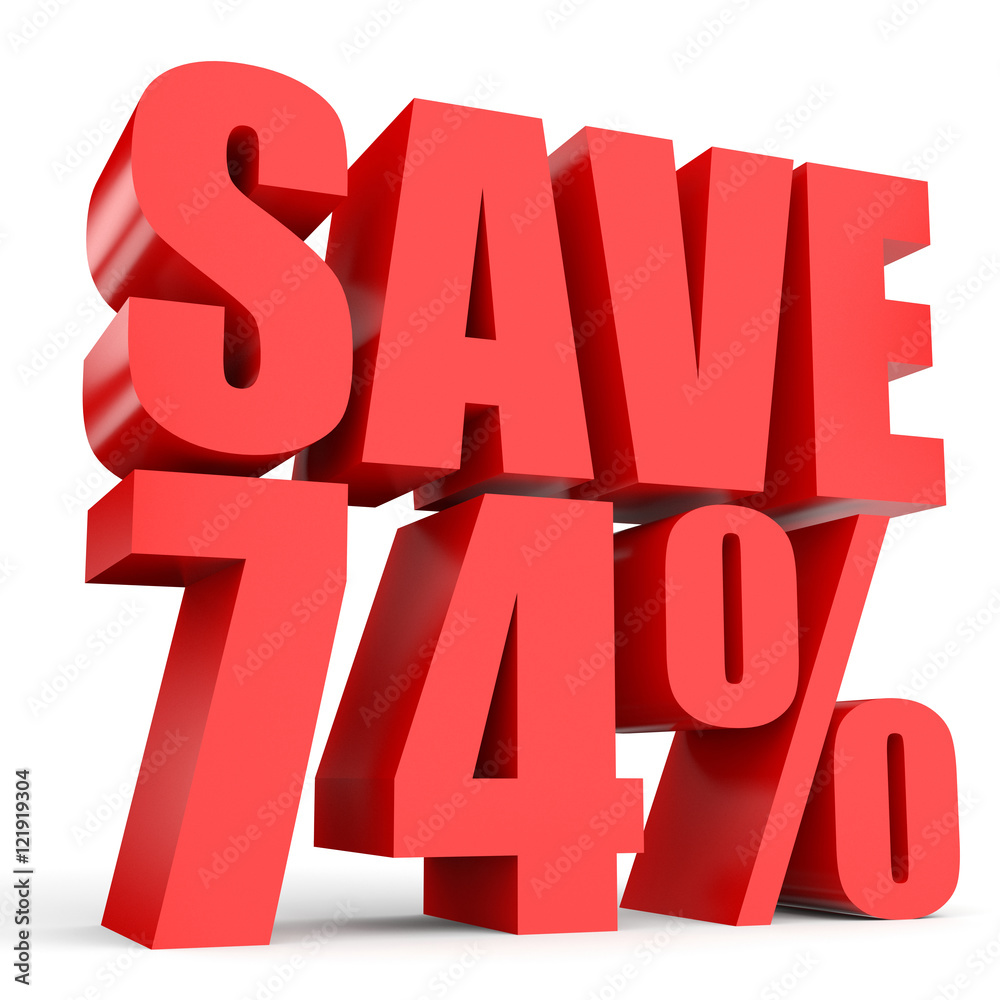 Discount 74 percent off. 3D illustration on white background. Discount 74 percent off. 3D illustration on white background.
