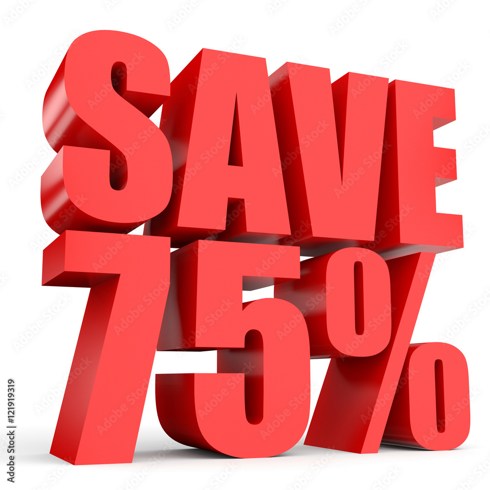 Discount 75 percent off. 3D illustration on white background. Discount 75 percent off. 3D illustration on white background.