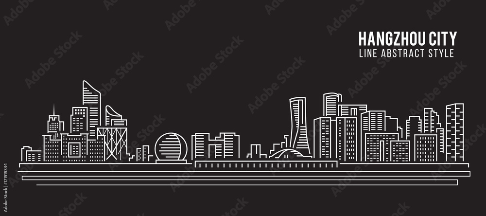Cityscape Building Line art Vector Illustration design - Hangzhou city