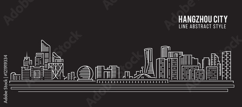 Schilderij op canvas Cityscape Building Line art Vector Illustration design - Hangzhou city