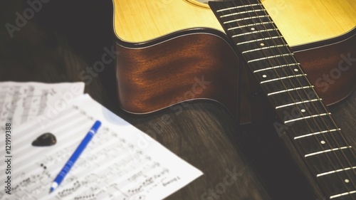 Guitar And Note Sheets Concept.