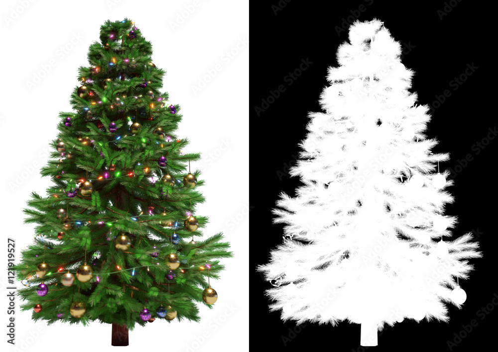 Isolated christmas tree. Black and white mask - 3D render