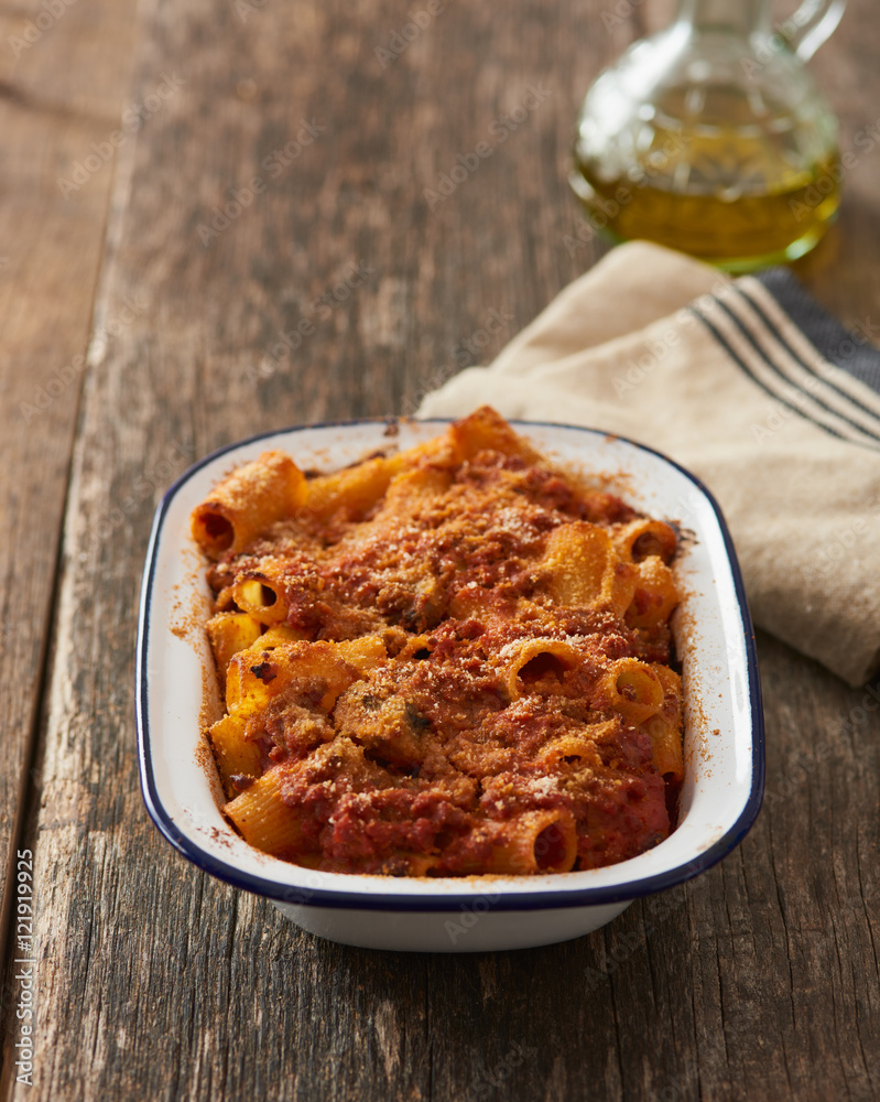 Baked Pasta with ragù and mushrooms Baked Pasta with ragù and mushrooms