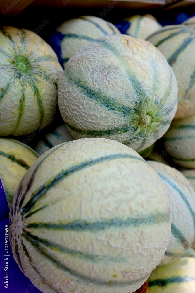 Muskmelons for sale at local market
