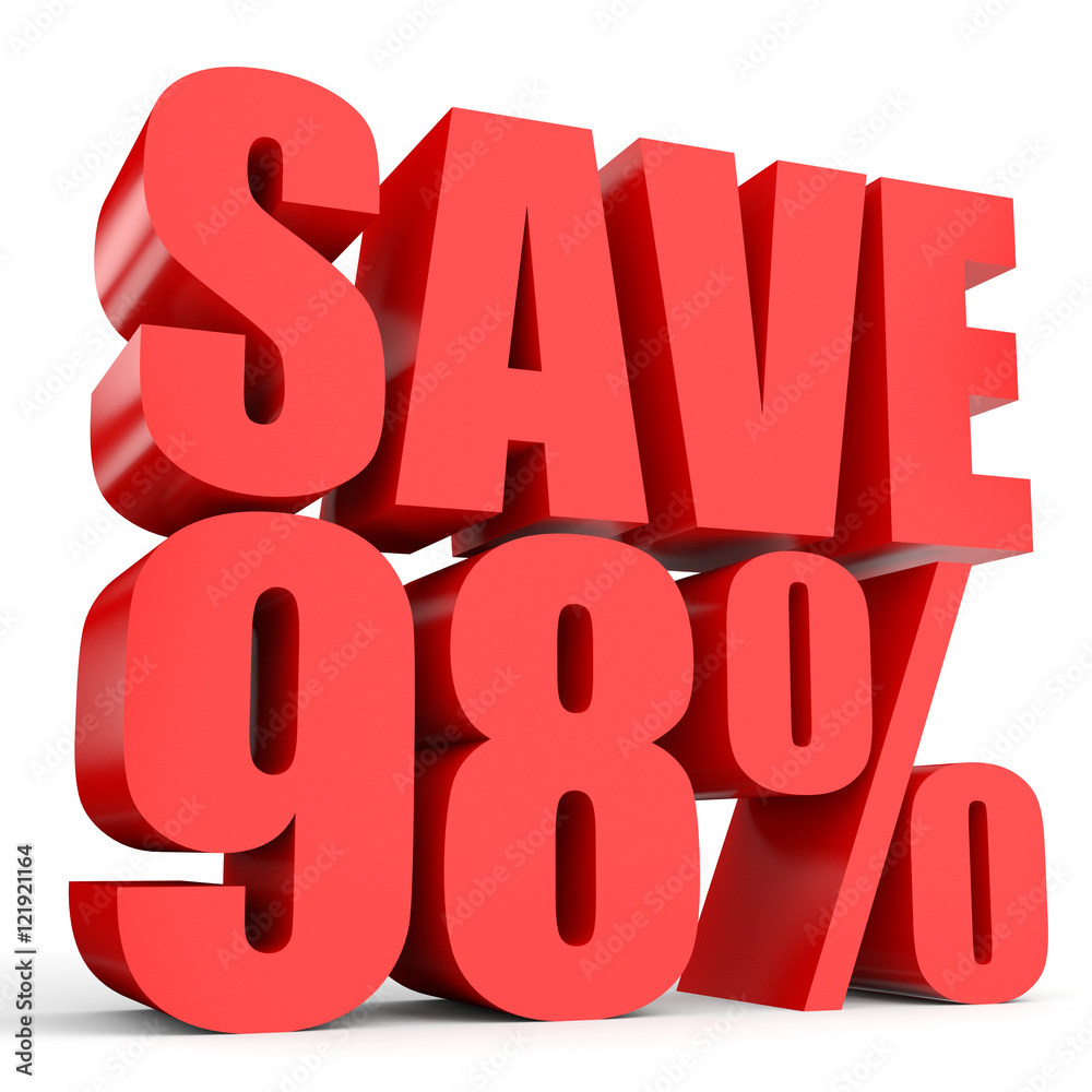 Discount 98 percent off. 3D illustration on white background. Discount 98 percent off. 3D illustration on white background.