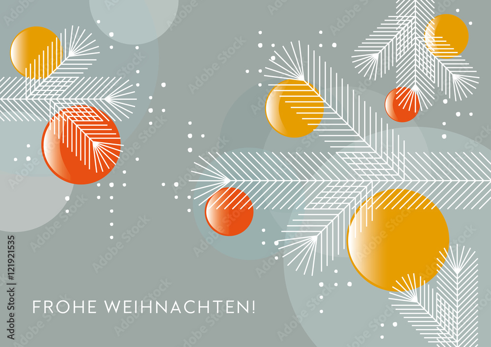 Weihnachtsbaum mit Kugeln, Grafik, Weihnachtsgruß, geometrische Formen