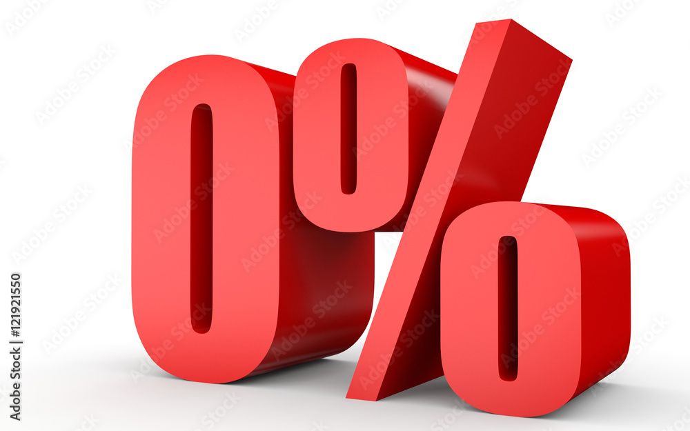 Zero percent. 3D illustration on white background.