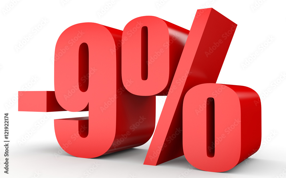 Discount 9 percent off. 3D illustration on white background. Discount 9 percent off. 3D illustration on white background.