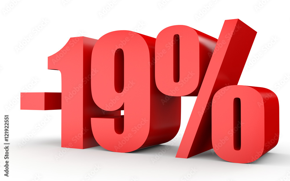 Discount 19 percent off. 3D illustration on white background. Discount 19 percent off. 3D illustration on white background.