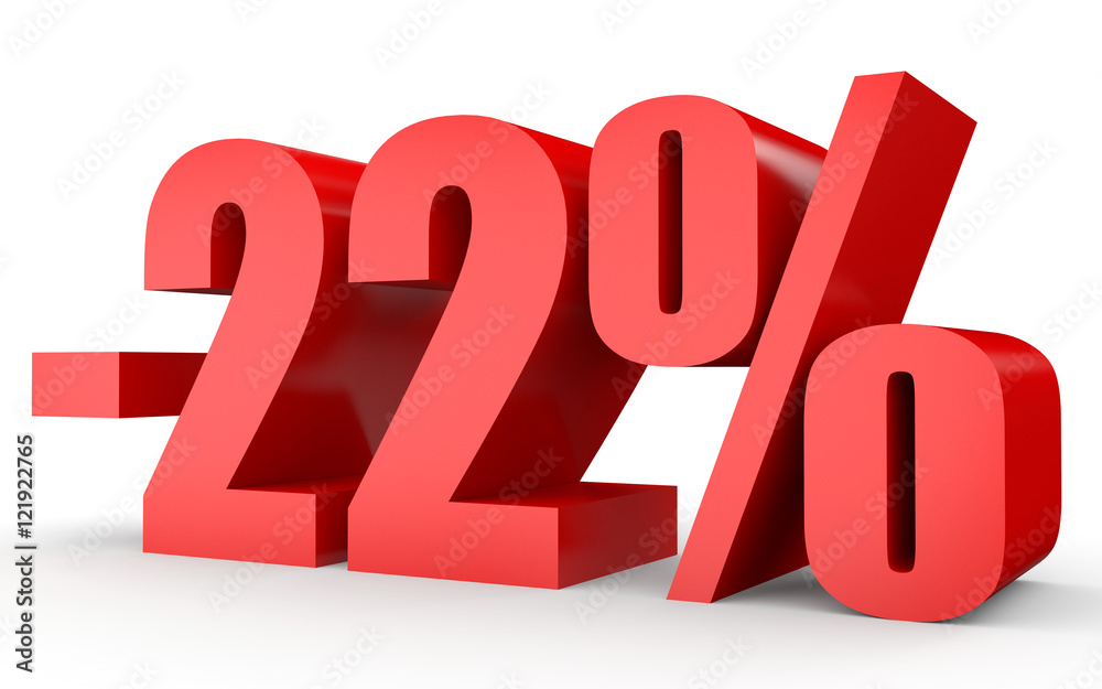 Discount 22 percent off. 3D illustration on white background. Discount 22 percent off. 3D illustration on white background.