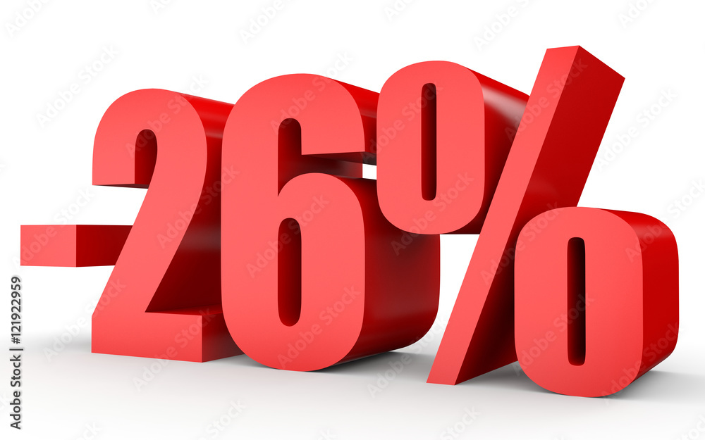 Discount 26 percent off. 3D illustration on white background. Discount 26 percent off. 3D illustration on white background.