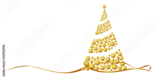Christbaum aus goldenen Christbaumkugeln mit Schleife
