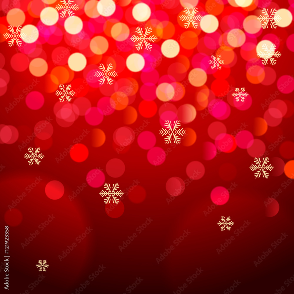Snowflakes and bokeh lights on red background. Snowflakes and bokeh lights on red background.