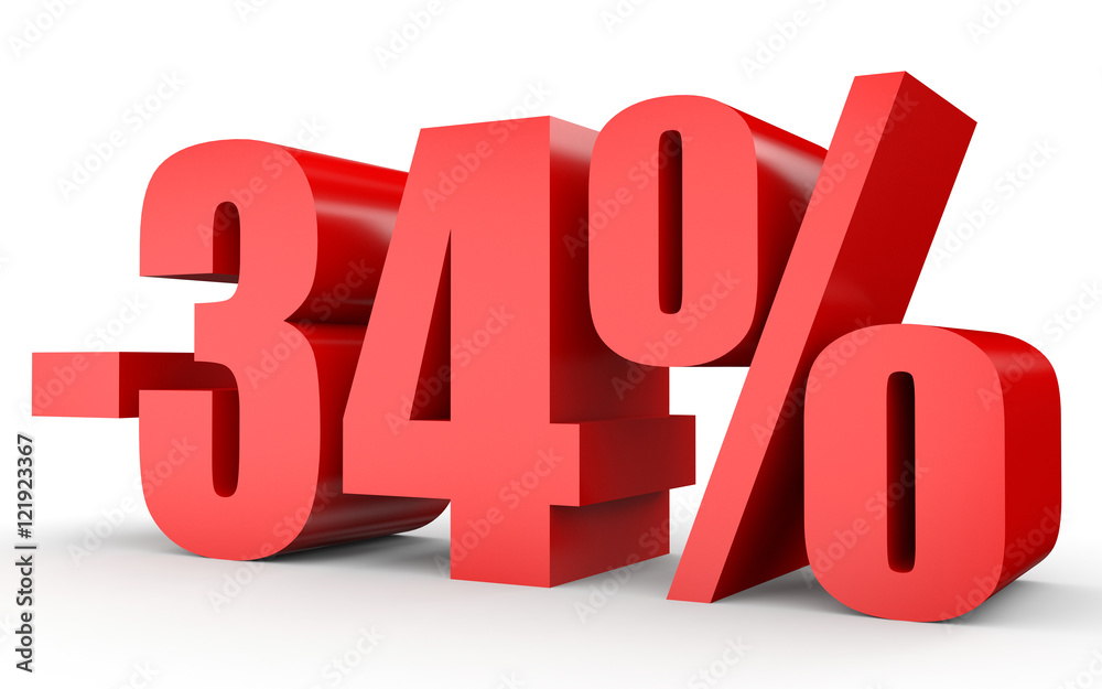 Discount 34 percent off. 3D illustration on white background. Discount 34 percent off. 3D illustration on white background.