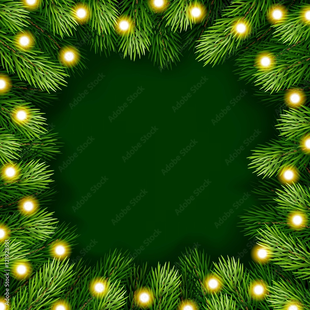 Frame of detailed Christmas tree branches on isolated background Frame of detailed Christmas tree branches on isolated background