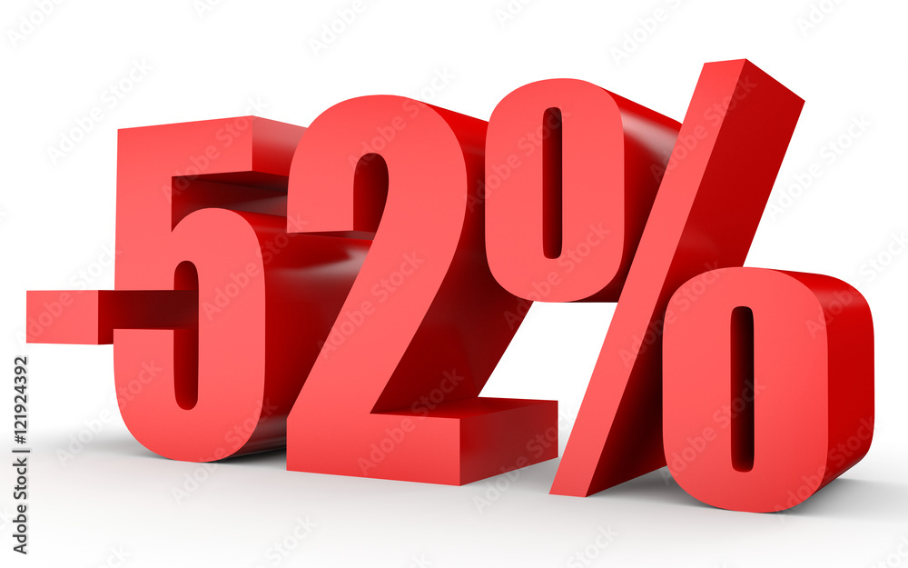 Discount 52 percent off. 3D illustration on white background. Discount 52 percent off. 3D illustration on white background.