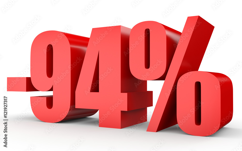 Discount 94 percent off. 3D illustration on white background. Discount 94 percent off. 3D illustration on white background.