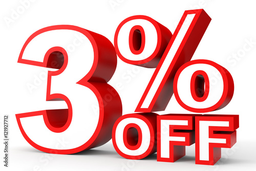 Discount 3 percent off. 3D illustration on white background.