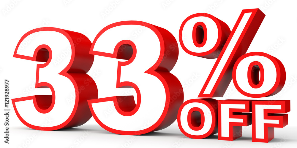 Discount 33 percent off. 3D illustration on white background. Discount 33 percent off. 3D illustration on white background.