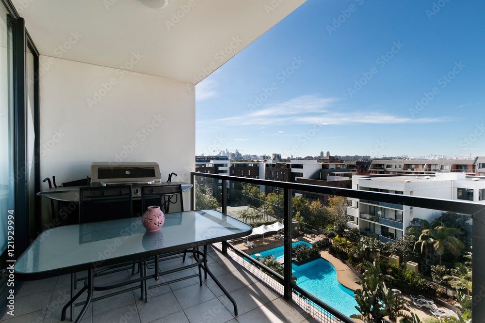 Fototapeta premium gorgeous balcony with seating and a beautiful view