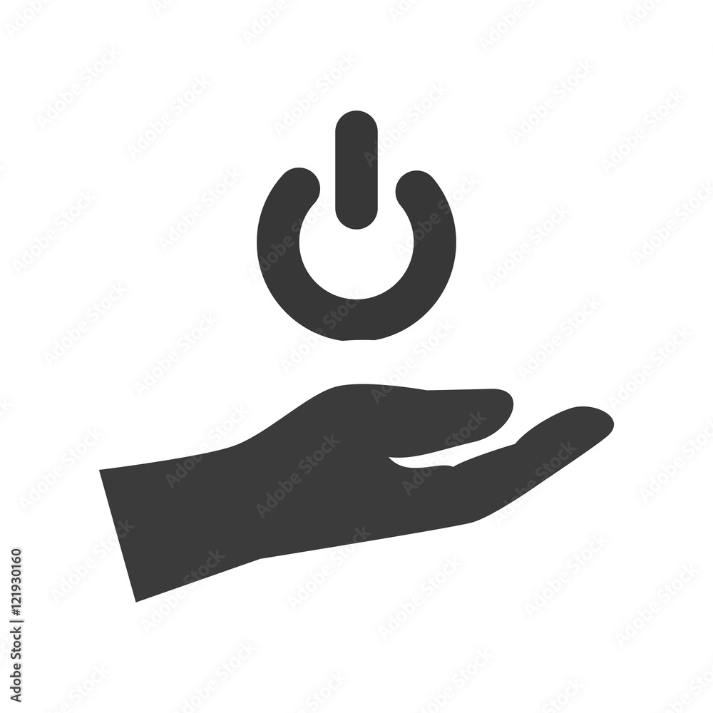 human hand holding a power button icon silhouette. vector illustration ...