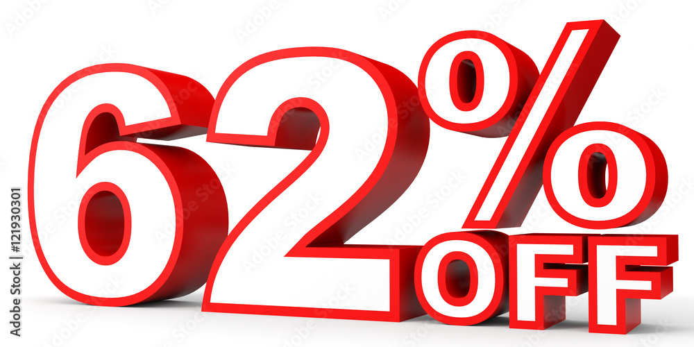 Discount 62 percent off. 3D illustration on white background. Discount 62 percent off. 3D illustration on white background.