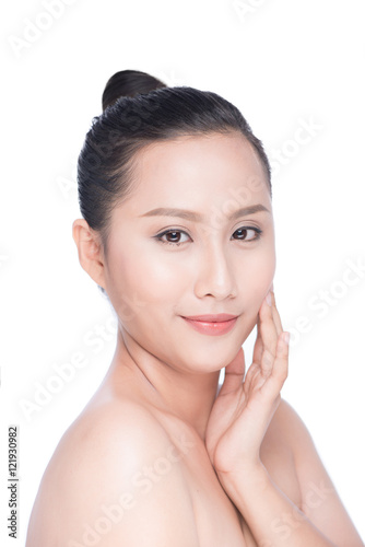 Young asian woman's beauty. Portrait of girl over white backgrou