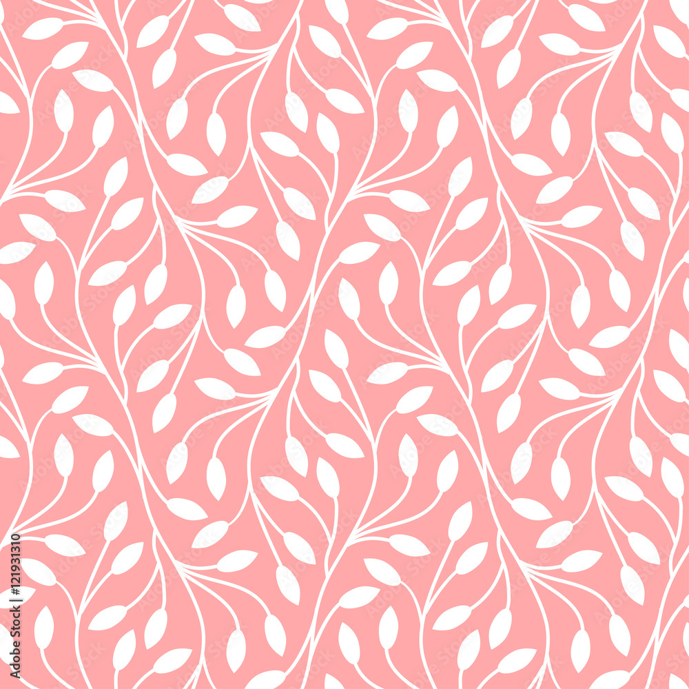 Seamless leaves pattern on pink background