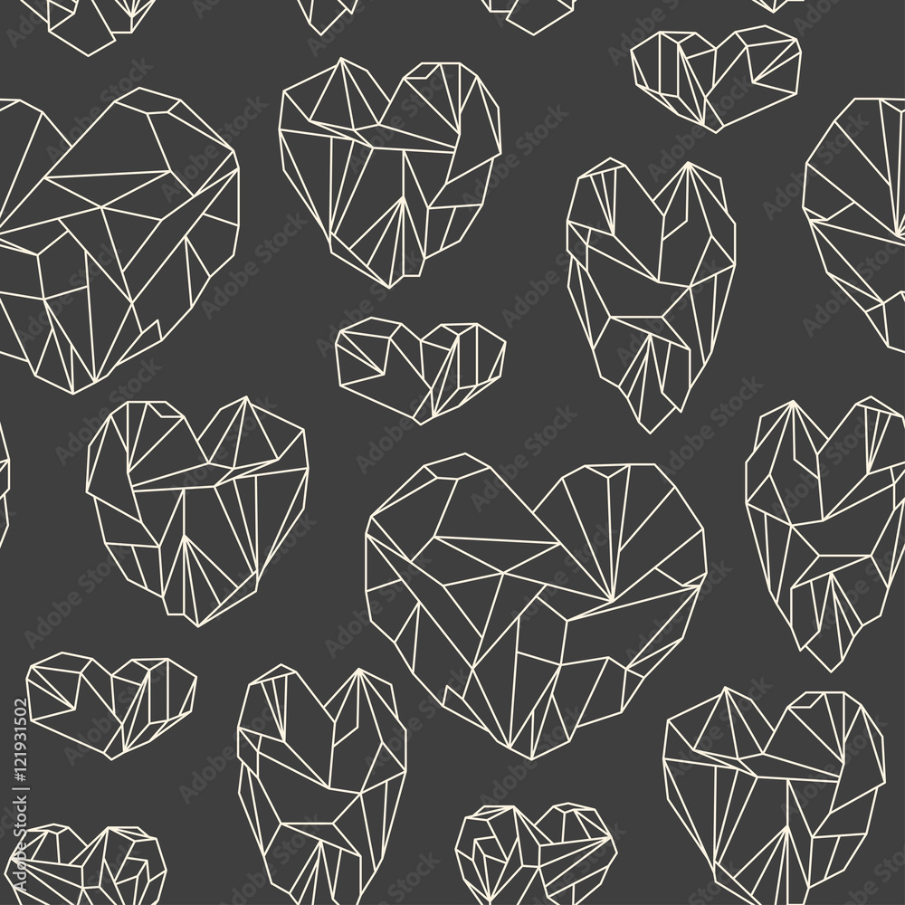 Seamless pattern made of mineral heart-shaped crystals on grey b Seamless pattern made of mineral heart-shaped crystals on grey b