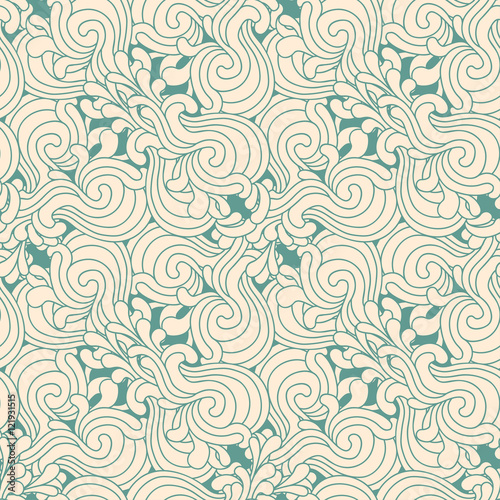 Seamless decorative zentangle graphic pattern on teal background